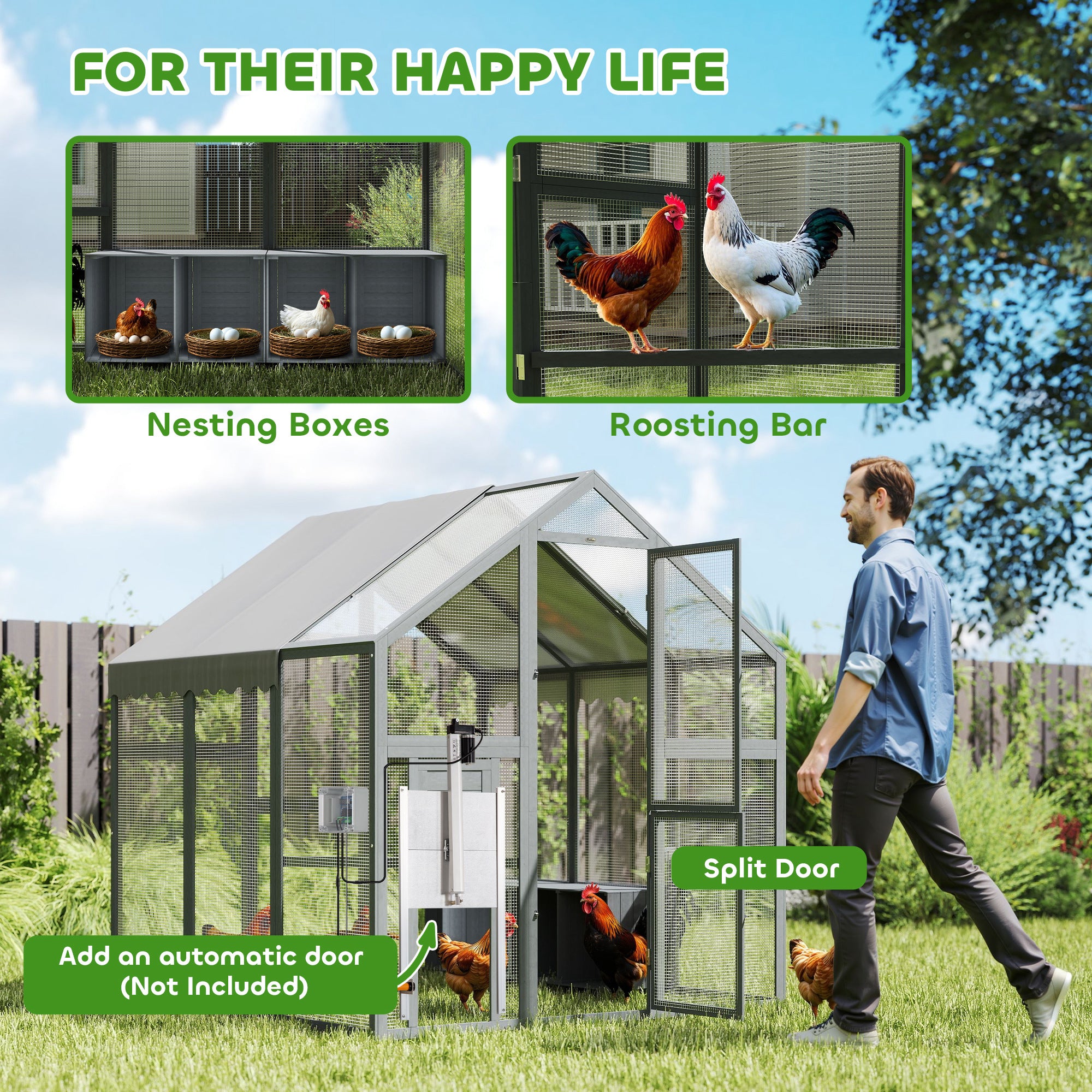 Large Wooden Chicken Run with Waterproof & Anti-UV Cover, for 6-8 Chickens, for Backyard, Farm, 5.5' x 6' x 6'