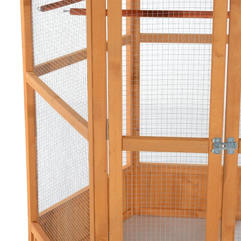 PawHut 69 Wooden Hexagonal Outdoor Aviary Flight Bird Cage With Covered Roof, BrownFor Multiple Packages, Please Pay Attention To The Detailed Dimensions And Weight Of Each Package.