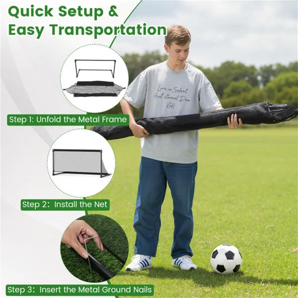 59" Portable Folding Soccer Goal (Size L, Black) - Heavy-Duty Metal Frame, Tear-Resistant PE Net