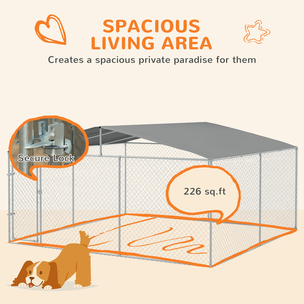15x15 Dog Kennel with Cover, Secure Outdoor Dog Fence, Galvanized Steel Frame for Backyard, Green