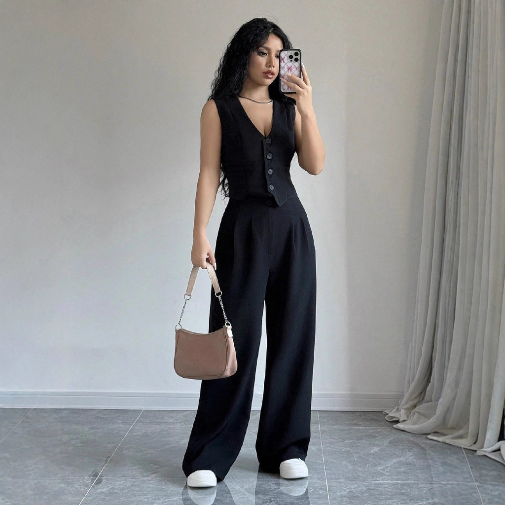 Chic Tweed-Style Vest & Pants Co-ord Set