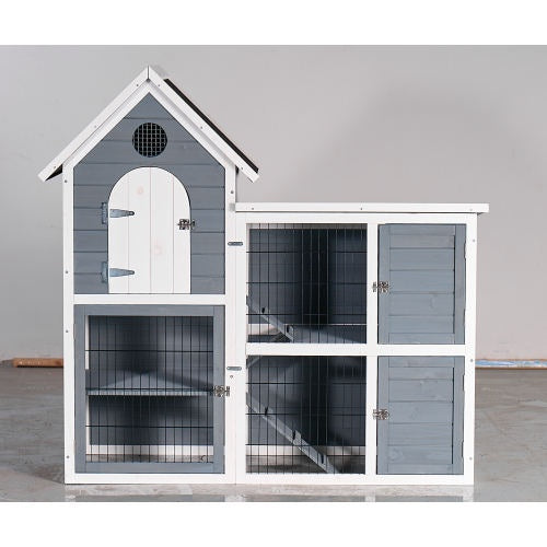 Large Outdoor Chicken Coop Cage Weatherproof 2-Story Chicken Coop  Rabbit Hutch, Wooden Indoor Outdoor Pet House With No-Leak Tray, Waterproof Roof  Pull-Out Tray 50.98 Lx 48.23 H, Grey, Blue