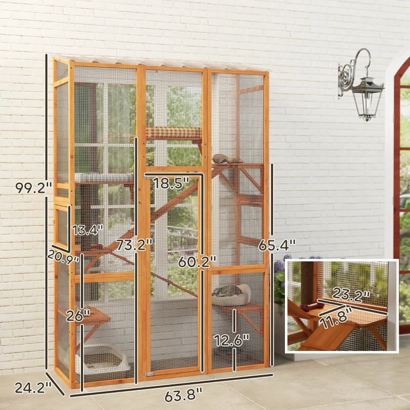 Outdoor Catio Cat Enclosure, Large Wooden Cat House With 6 Jumping Platforms, Scratching Post.For Multiple Packages Shipped, Please Pay Attention To The Details, Dimensions, And Weight.