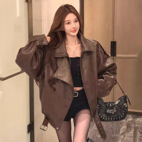 Women's Vintage Zippered Lapel Jacket