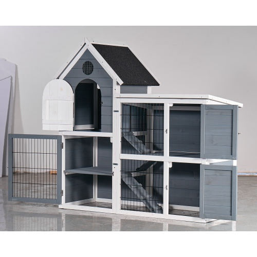 Large Outdoor Chicken Coop Cage Weatherproof 2-Story Chicken Coop  Rabbit Hutch, Wooden Indoor Outdoor Pet House With No-Leak Tray, Waterproof Roof  Pull-Out Tray 50.98 Lx 48.23 H, Grey, Blue