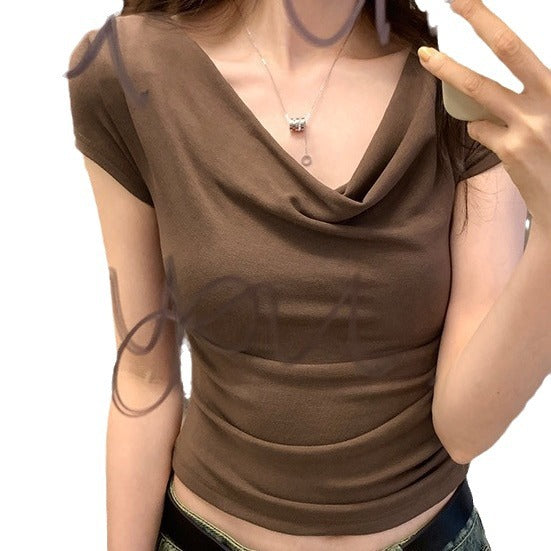 Designer-style One-piece Short-sleeve Solid-color Top