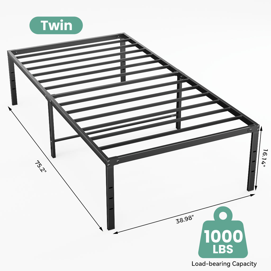 Sturdy And Durable Metal Base Frame, Noiseless Sturdy Steel Crossbars, Under-bed Storage Space, No Need For Box Springs