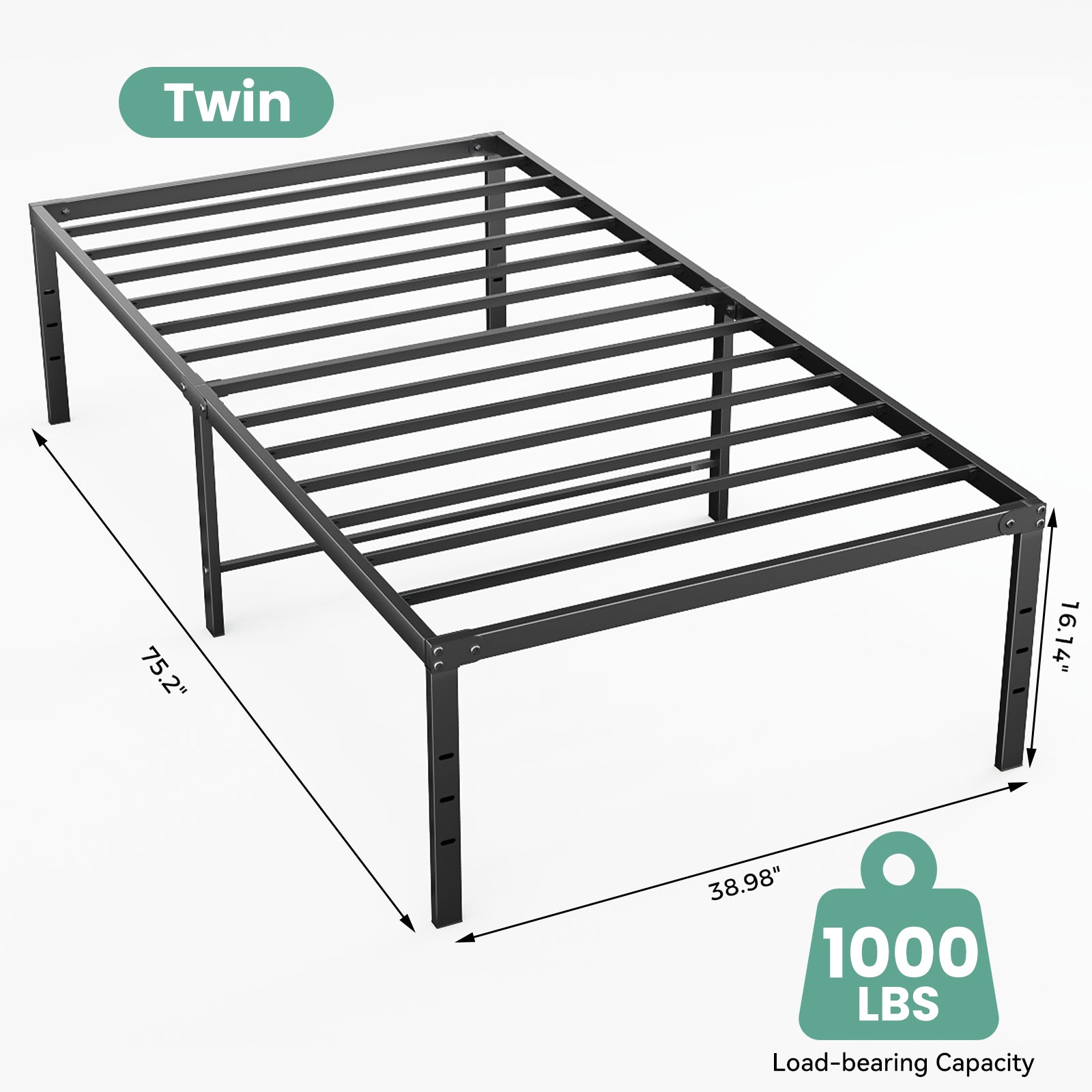Sturdy And Durable Metal Base Frame, Noiseless Sturdy Steel Crossbars, Under-bed Storage Space, No Need For Box Springs