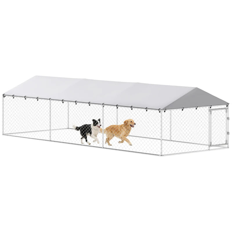 PawHut 20' X 7.5' X 5' Dog Kennel Outdoor For Large Dogs With Waterproof Roof, Silver,For Multiple Parcels Of Goods, Please Pay Attention To The Detailed Dimensions And Weight