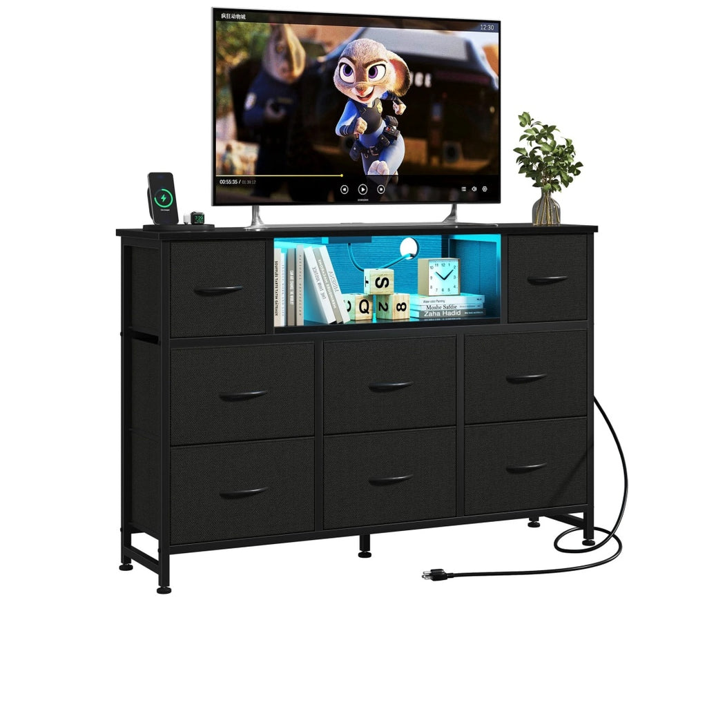 A Storage Cabinet With 8 Fabric Drawers And An Electrical Socket, And An LED TV Cabinet With USB And Type-C Interfaces