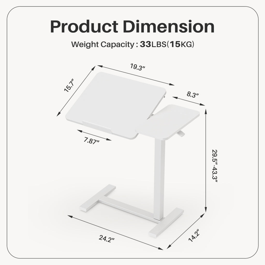 Adjustable Overbed Table With Wheels, Mobile Rolling Laptop Desk, Tilting Bedside Table For Laptop, Bed, Sofa, And Office Use, Black
