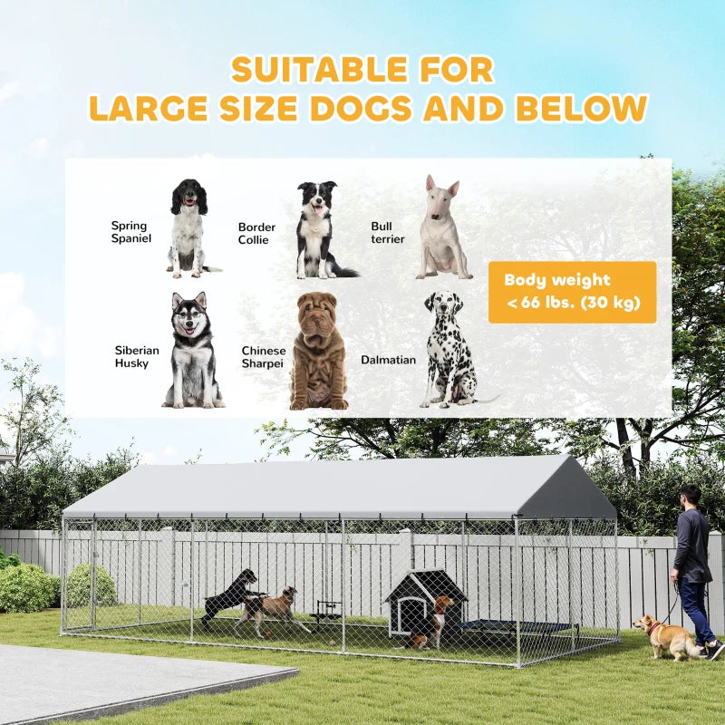 Heavy Duty Outdoor Dog Kennel With Waterproof Roof, 2 Secure Latches, Chain Link Dog Run For Backyard, 20' X 10' X 7'For Multiple Packages, Please Pay Attention To The Detailed Dimensions And Weight