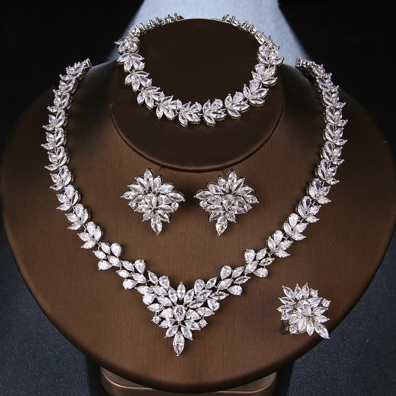Zircon Copper Handcrafted Jewelry Set – Earrings, Necklace, Bracelet & Ring