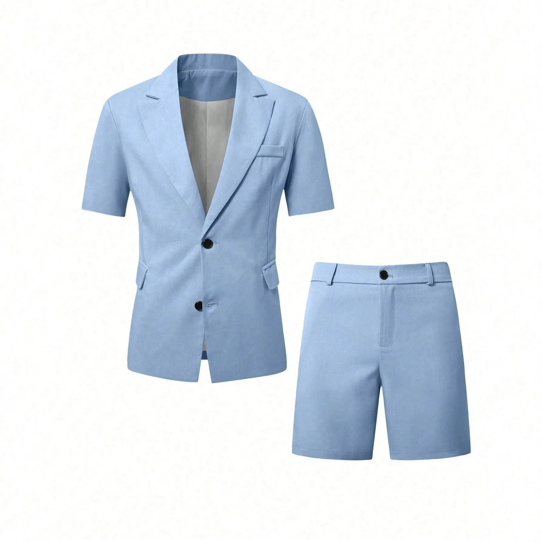 Mens Solid-Colored Gentleman Short-Sleeve Two-Piece Suit