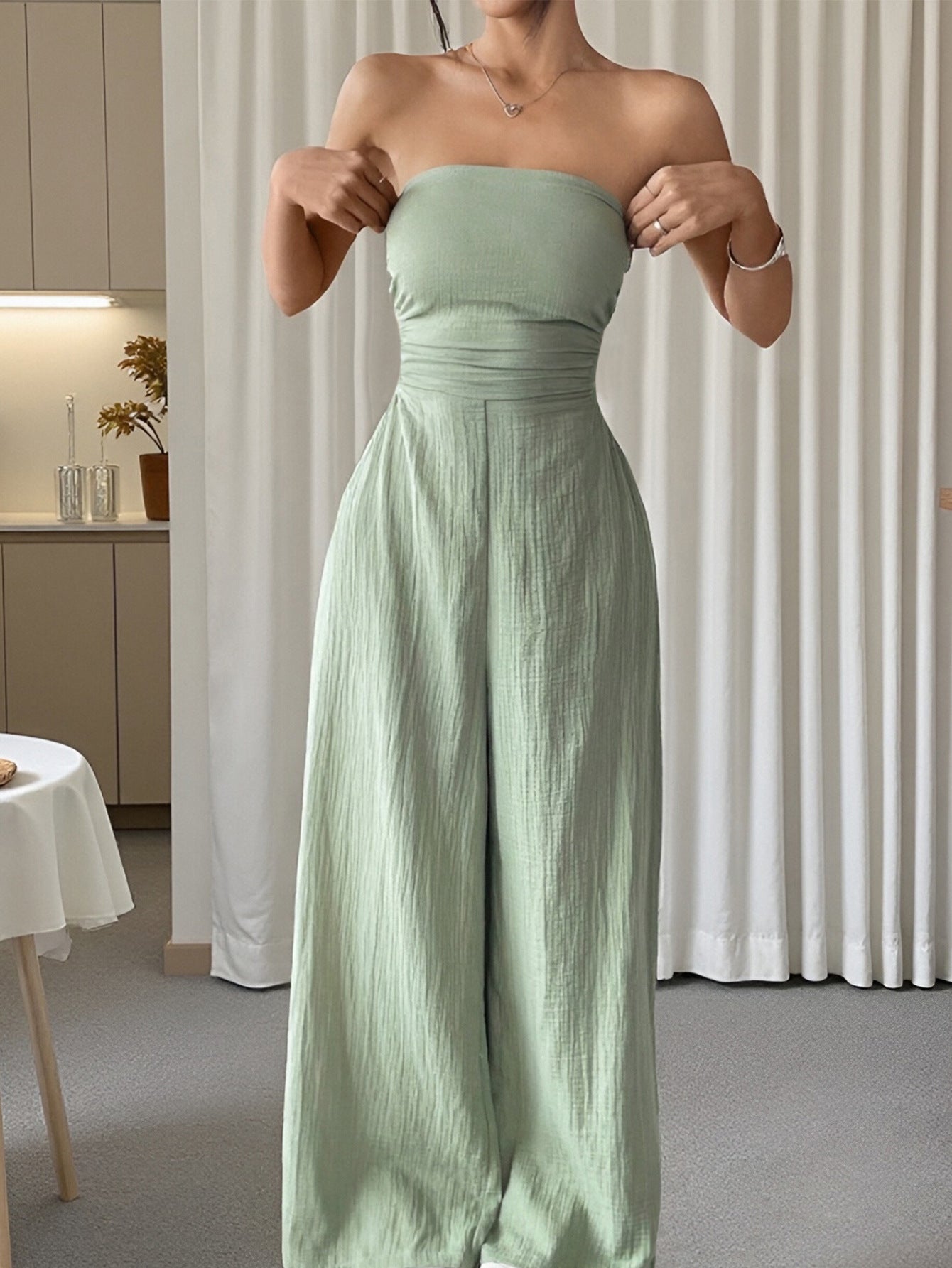 Women's Sexy Strapless Solid Color Jumpsuit