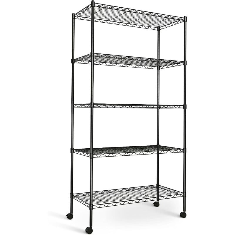 Heavy-duty Adjustable Metal Shelf With Wheels, Suitable For Garages, Kitchens, Storage Rooms, Laundry Rooms And Offices. Easy To Assemble.