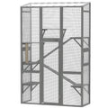 Outdoor Catio Cat Enclosure, Large Wooden Cat House with 6 Jumping Platforms, Scratching Post, 2 Ramps, for 2-3 Kittens
