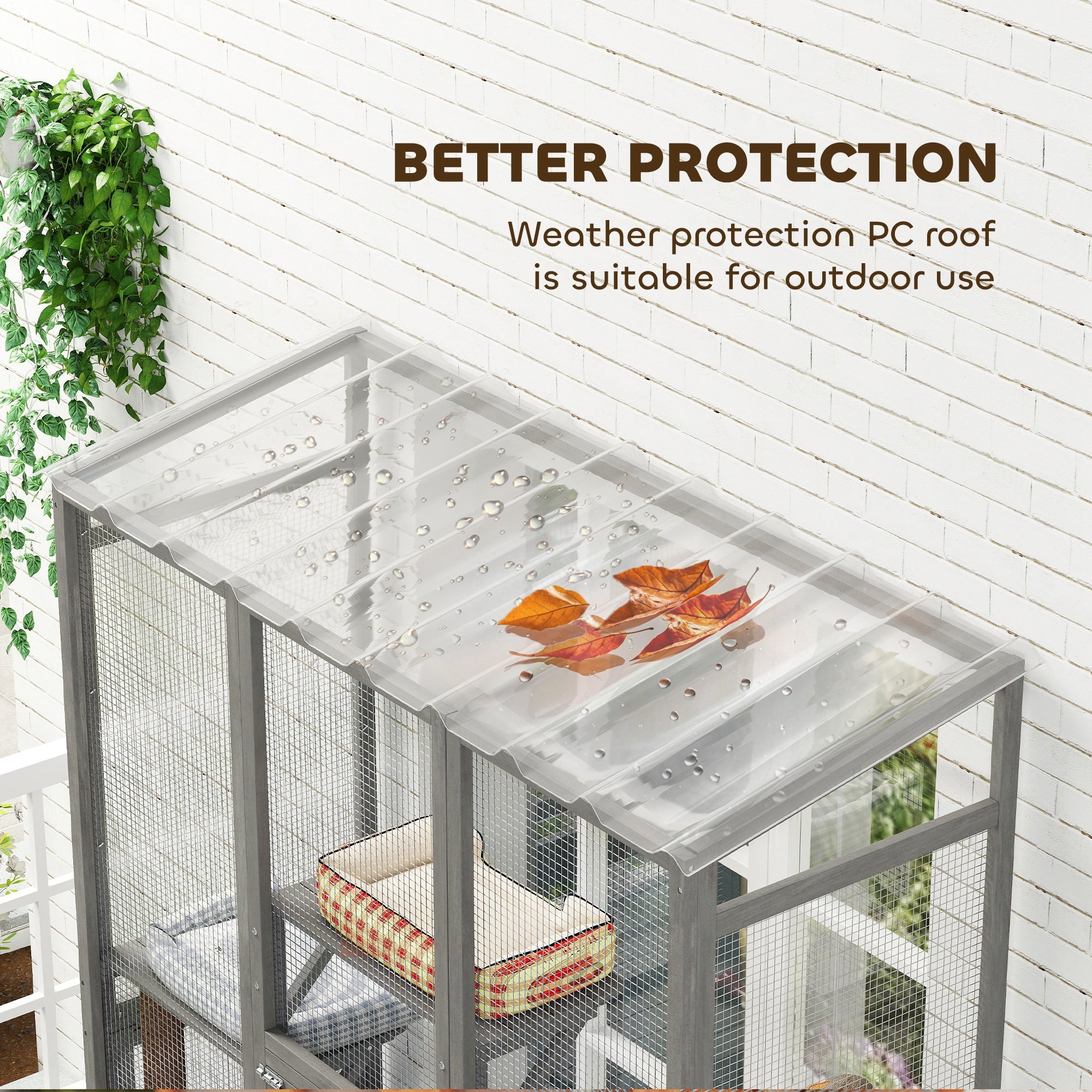 Outdoor Catio Cat Enclosure, Large Wooden Cat House with 6 Jumping Platforms, Scratching Post, 2 Ramps, for 2-3 Kittens