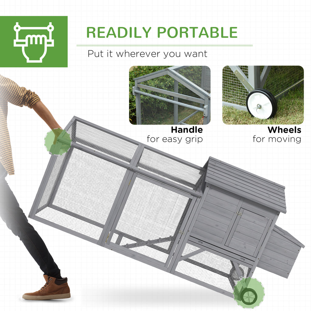 96.5" Chicken Coop Wooden Hen House Poultry Cage Pen Portable with Wheels and Nesting Box, Chicken Cage for Backyard Outdoor, Gray