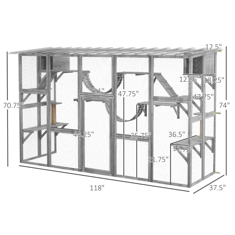 Playground Cat Window Box Outside Enclosure For Multiple Cats W Shelves & Bridges, Gray,Multiple Packages Shipped. Please Pay Attention To The Dimensions And Weight In The Details.