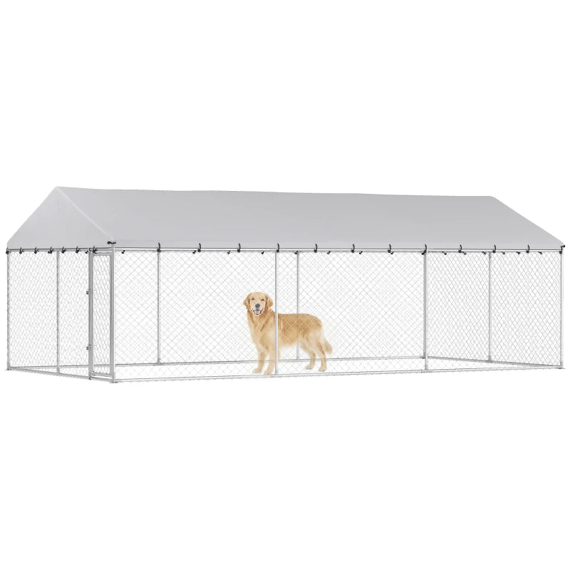 Heavy Duty Outdoor Dog Kennel With Waterproof Roof, 2 Secure Latches, Chain Link Dog Run For Backyard, 20' X 10' X 7'For Multiple Packages, Please Pay Attention To The Detailed Dimensions And Weight