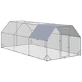 Large Chicken Coop Metal Chicken Run with Waterproof and Anti-UV Cover, Flat Shaped Walk in Fence Cage Hen House for Outdoor and Yard Farm Use, 1" Tube Diameter, 9.2' x 18.7' x 6.4'