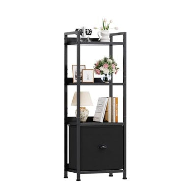 5-layer Bookshelf, Bookcase With Fabric Drawers, Wooden And Metal Storage Boxes