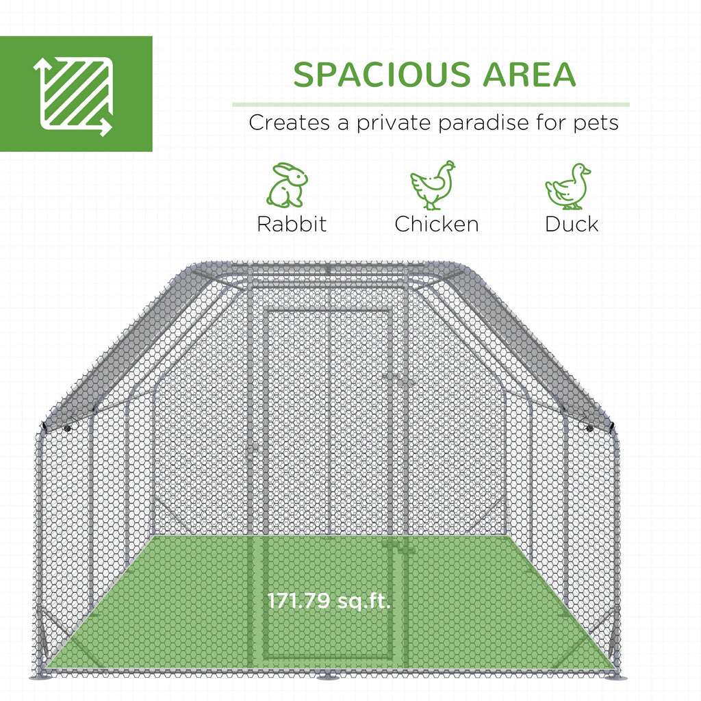 Large Chicken Coop Metal Chicken Run with Waterproof and Anti-UV Cover, Flat Shaped Walk in Fence Cage Hen House for Outdoor and Yard Farm Use, 1" Tube Diameter, 9.2' x 18.7' x 6.4'