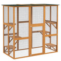 Outdoor Cat House Big Catio Wooden Feral Cat Shelter Enclosure with Large Spacious Interior, 6 High Ledges, Weather Protection Asphalt Roof, 71" L, Orange