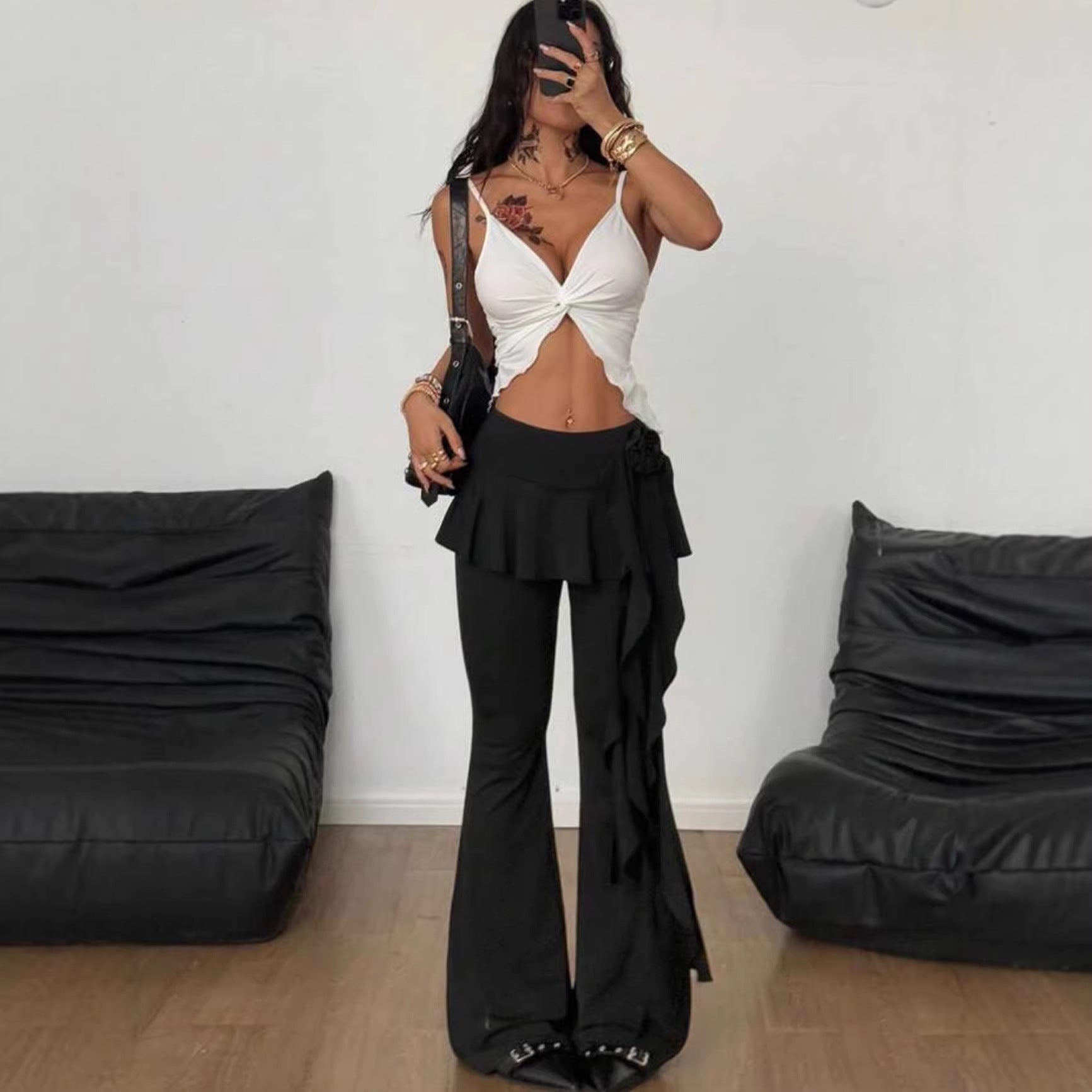 Black Casual Slimming Bootcut Pants