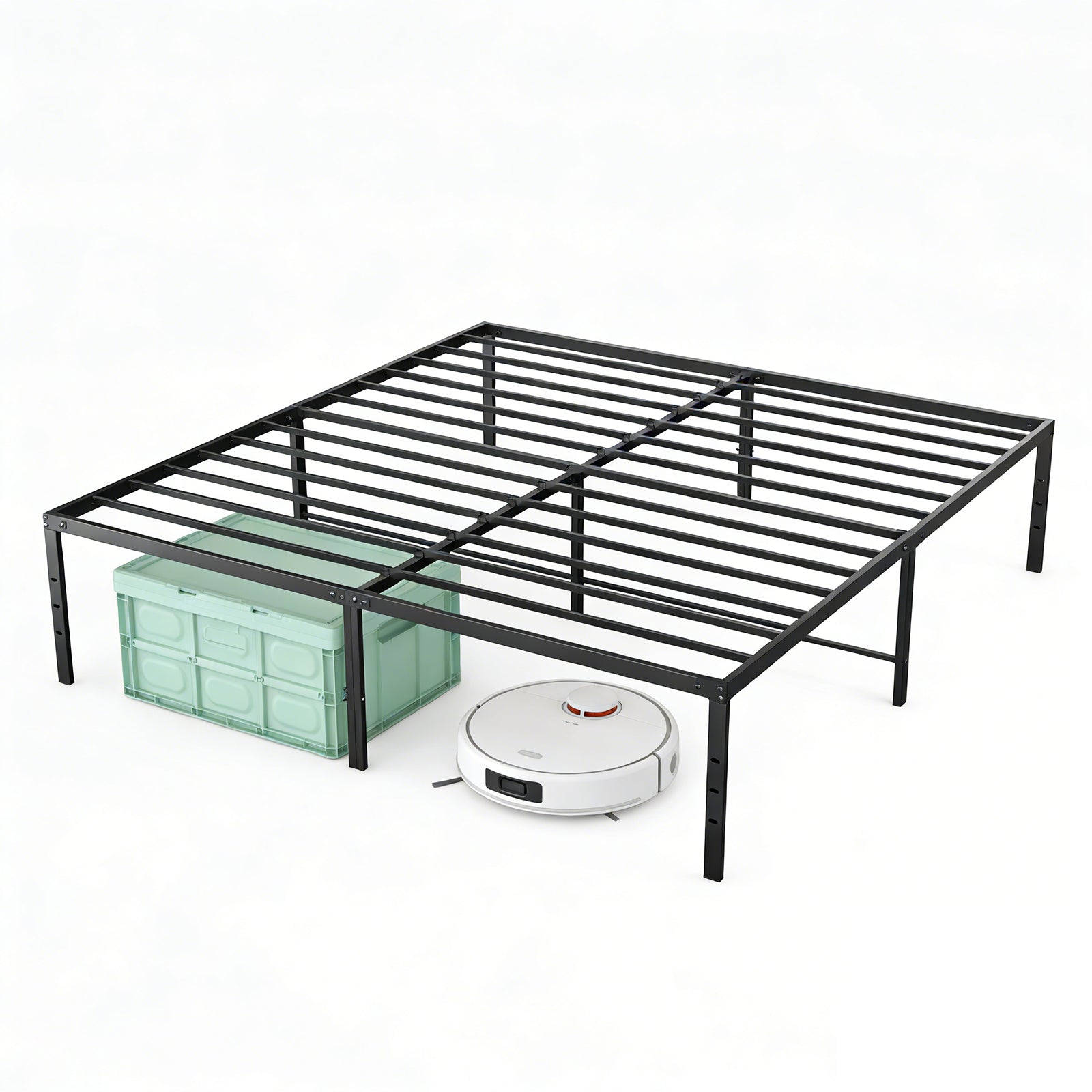 Sturdy And Durable Metal Base Frame, Noiseless Sturdy Steel Crossbars, Under-bed Storage Space, No Need For Box Springs