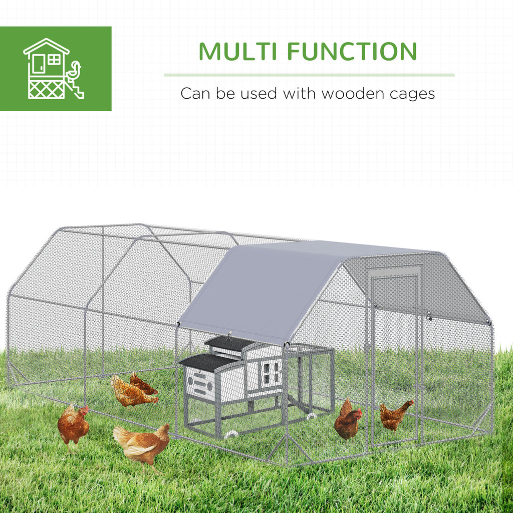 Large Chicken Coop Metal Chicken Run with Waterproof and Anti-UV Cover, Flat Shaped Walk in Fence Cage Hen House for Outdoor and Yard Farm Use, 1" Tube Diameter, 9.2' x 18.7' x 6.4'