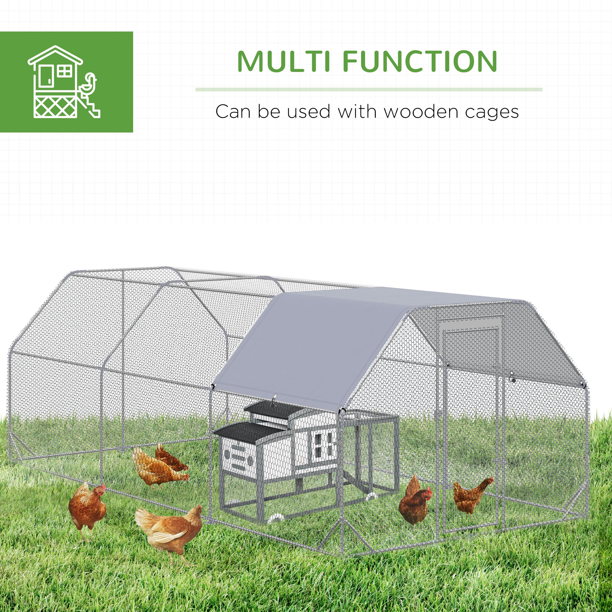 Large Chicken Coop Metal Chicken Run with Waterproof and Anti-UV Cover, Flat Shaped Walk in Fence Cage Hen House for Outdoor and Yard Farm Use, 1" Tube Diameter, 9.2' x 18.7' x 6.4'