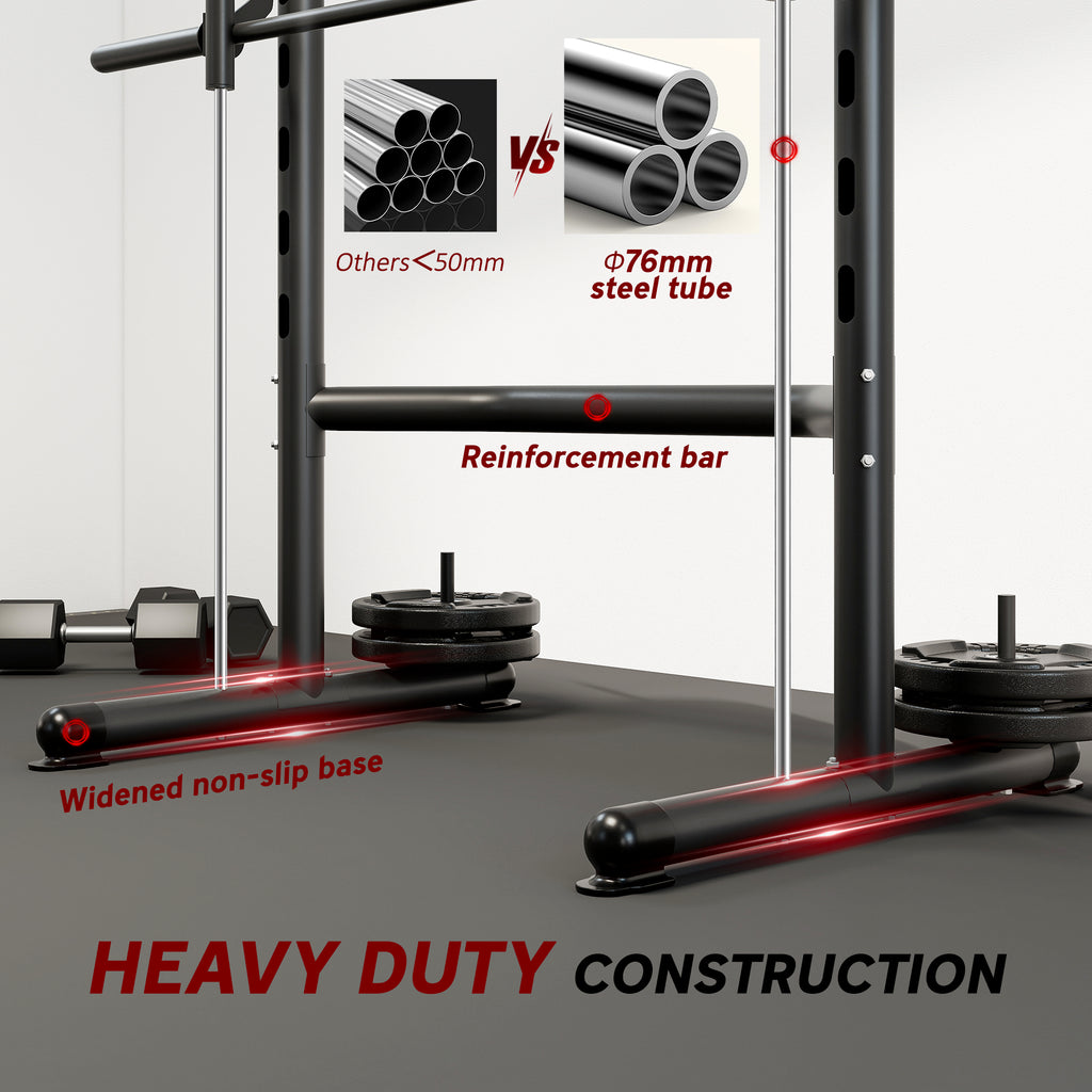 Squat Rack with Pull Up Bar and Barbell Bar Adjustable Bench Press Multi-Function Weight Lifting Half Rack Black