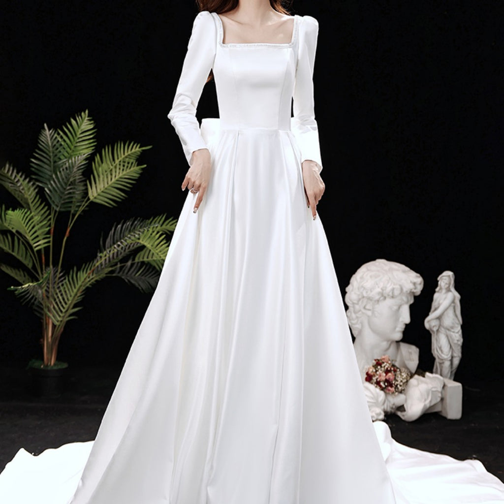 Korean Minimalist Hepburn Style Trailing Dress