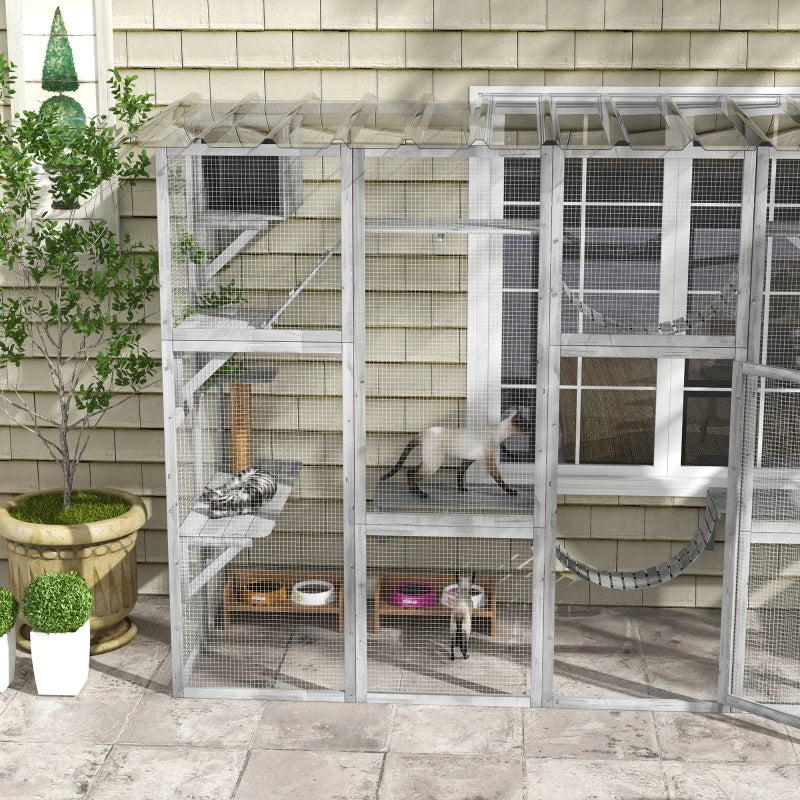 Playground Cat Window Box Outside Enclosure For Multiple Cats W Shelves & Bridges, Gray,Multiple Packages Shipped. Please Pay Attention To The Dimensions And Weight In The Details.
