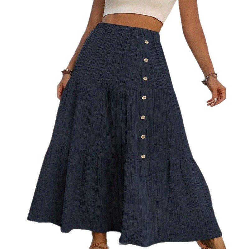 Elegant Casual Womens Long Tiered Skirt With Elastic Waist