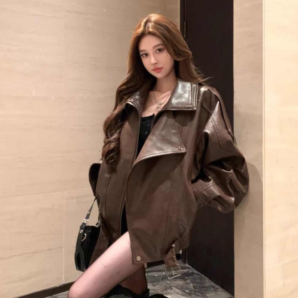 Women's Vintage Zippered Lapel Jacket