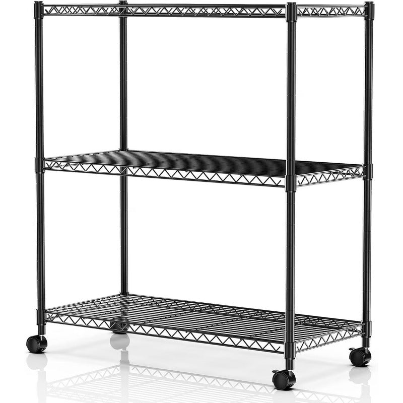 Heavy-duty Adjustable Metal Shelf With Wheels, Suitable For Garages, Kitchens, Storage Rooms, Laundry Rooms And Offices. Easy To Assemble.