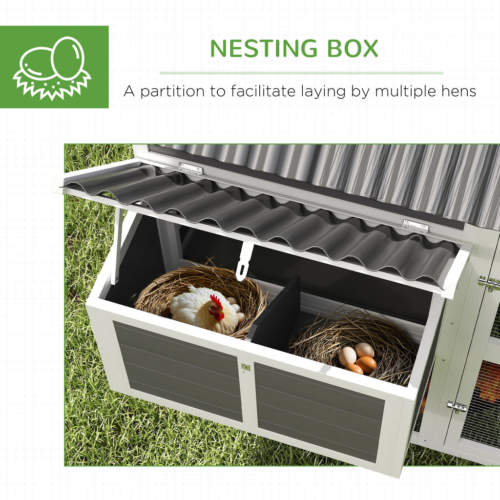 Wooden Chicken Coop with Run, 2 Nesting Boxes, 2 Roosting Bars, Ramp & Tray, Poultry Cage for 6-8 Chickens, Gray