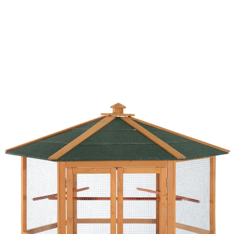PawHut 69 Wooden Hexagonal Outdoor Aviary Flight Bird Cage With Covered Roof, BrownFor Multiple Packages, Please Pay Attention To The Detailed Dimensions And Weight Of Each Package.