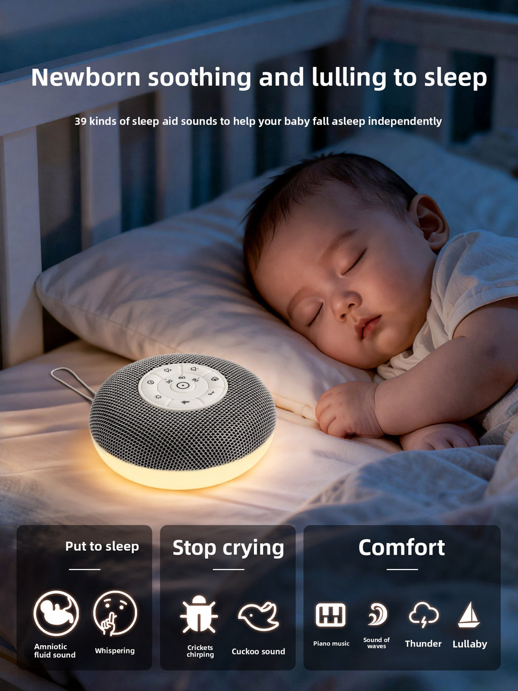 White Noise Sleep Device with Bluetooth and Night Light