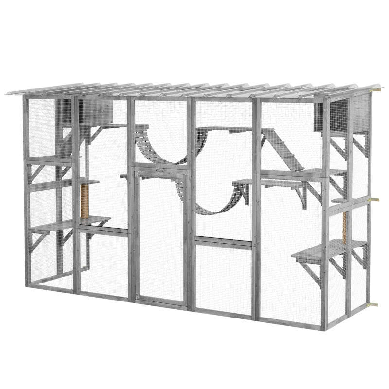 Playground Cat Window Box Outside Enclosure For Multiple Cats W Shelves & Bridges, Gray,Multiple Packages Shipped. Please Pay Attention To The Dimensions And Weight In The Details.