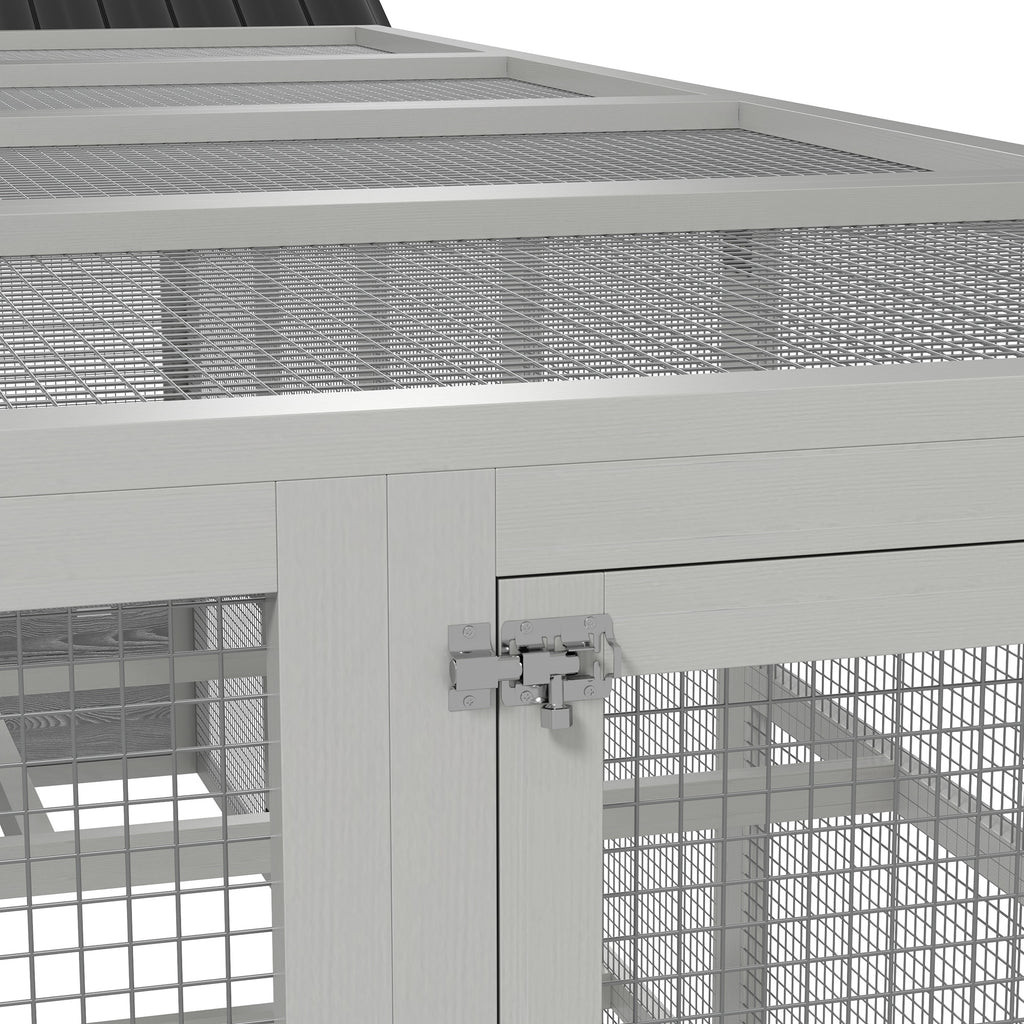 Wooden Chicken Coop Run for 6 - 10 Chickens, Hen House Add-On with Storage, Perches, 141.75" x 48" x 61", Gray
