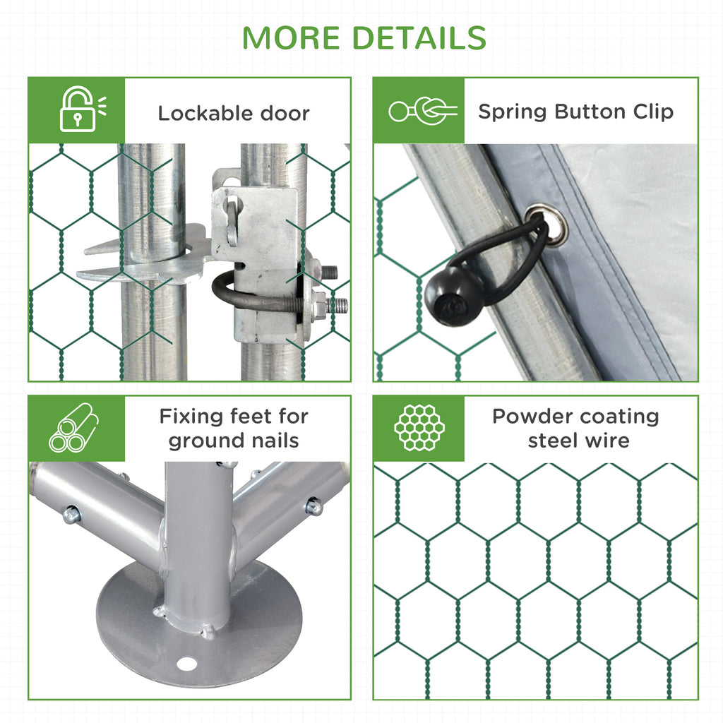 Large Chicken Coop Metal Chicken Run with Waterproof and Anti-UV Cover, Flat Shaped Walk-in Fence Cage Hen House for Outdoor and Yard Farm Use, 1.3" Tube Diameter, 9' x 24' x 6.5'