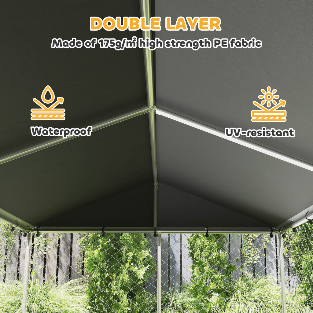 Dog Kennel Outdoor Dog Run Waterproof UV-Resist Cover Lockable Door Adjustable Bowls 20 x 7.5 x 5ft