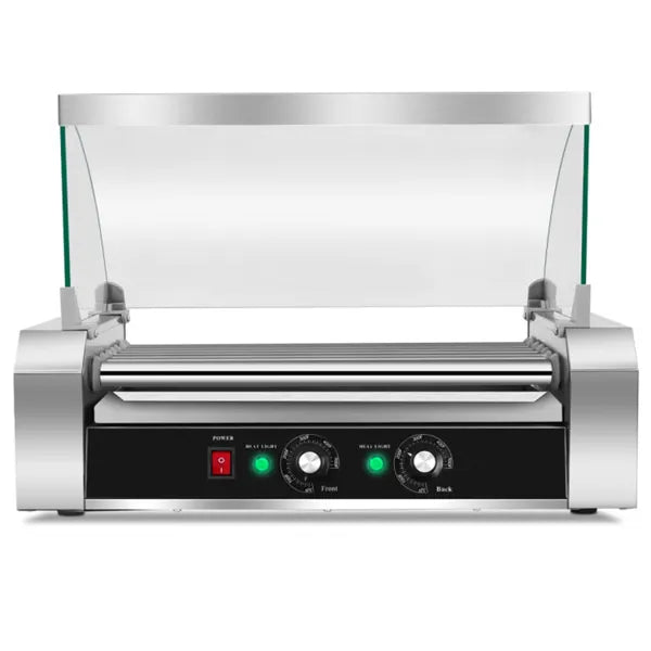 Stainless Steel Hot Dog Maker - 7 Rows, Toughened Glass Hood & 17.7"x9.8" Grill Surface
