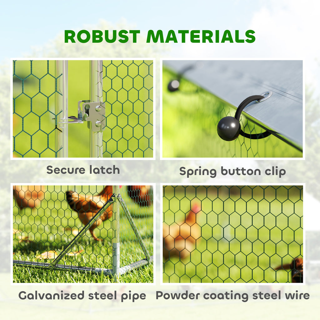 Large Metal Chicken Coop with Waterproof Cover, Roosting Bar, Nesting Box, 9.8' x 19.7' x 6.4'