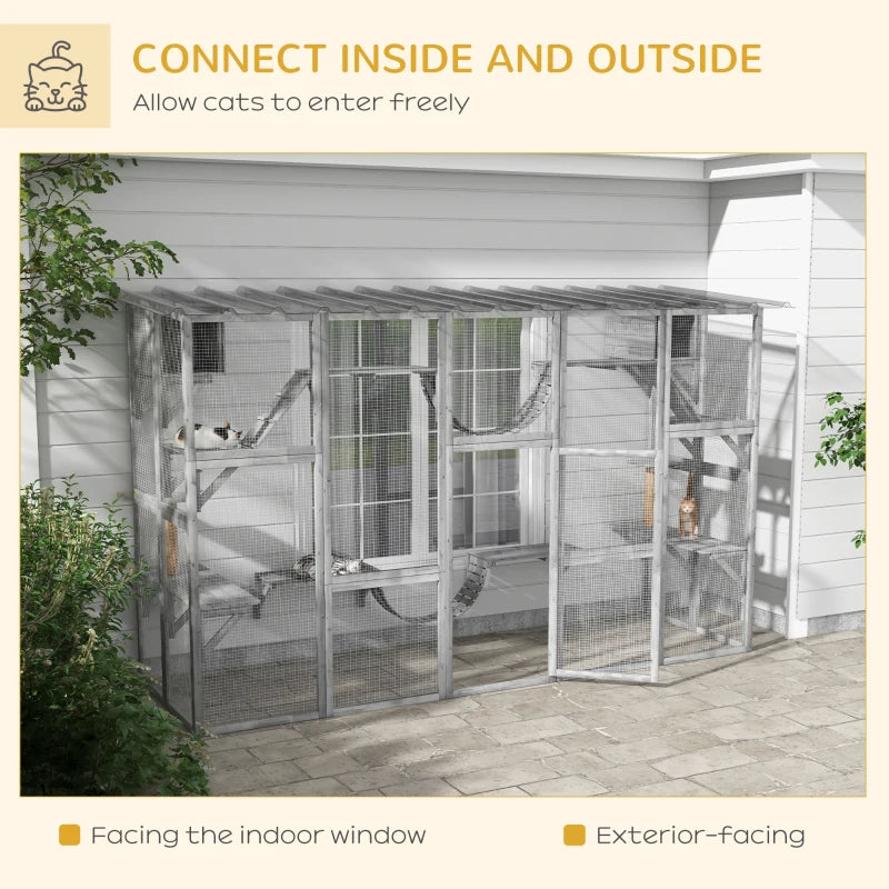 Playground Cat Window Box Outside Enclosure For Multiple Cats W Shelves & Bridges, Gray,Multiple Packages Shipped. Please Pay Attention To The Dimensions And Weight In The Details.