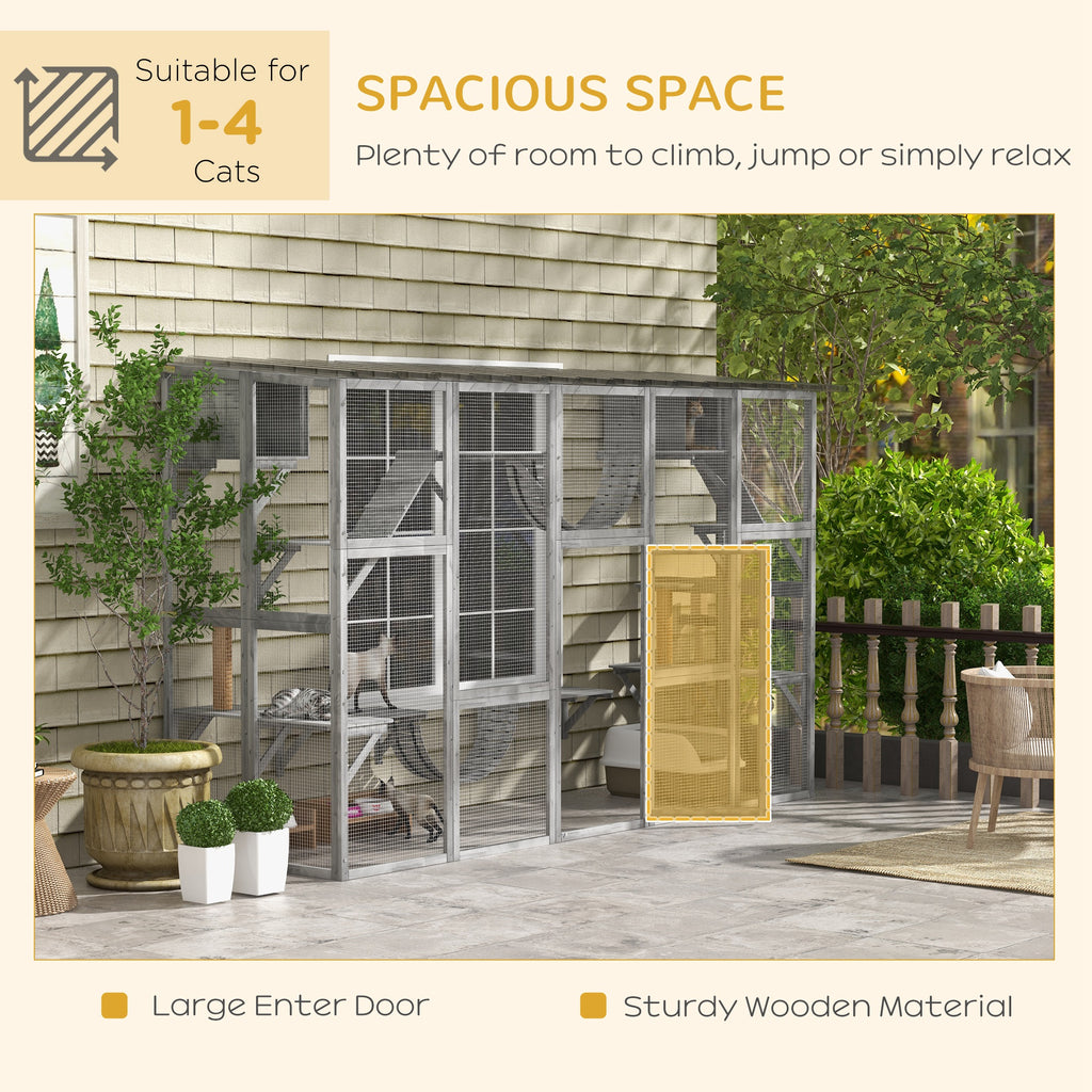 Catio Playground Cat Window Box Outside Enclosure for Multiple Cats w/ Shelves & Bridges, Gray